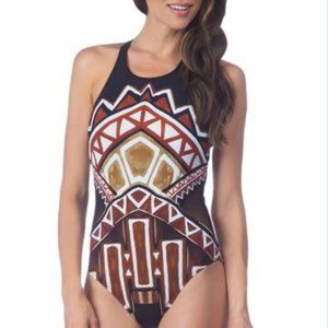 La Blanca Womens Tanzania Tribe Hi-Neck One Piece Swimsuit - NWT